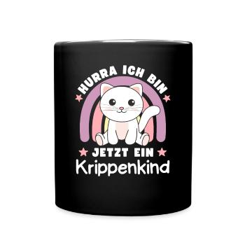 Hurra Ich Bin Jetzt Ein Krippenkind Katze - Tasse einfarbig - Schwarz - Vorne