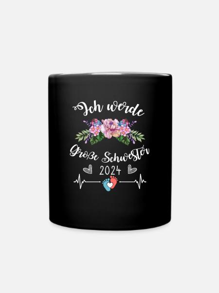 Große Schwester 2024 Herzschlag Blume - Tasse einfarbig - Schwarz
