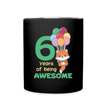 Fuchs zum 6. Geburtstag Kinder sechs Jahre alt - Tasse einfarbig - Schwarz - Vorne