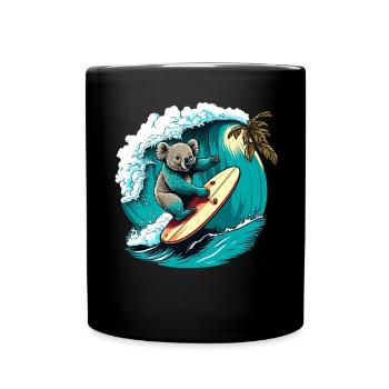 Koala has fun surfing - Full Colour Mug - black - Front