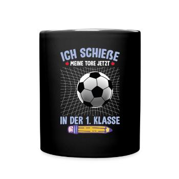 1. Klasse Einschulung Fußball - Tasse einfarbig - Schwarz - Vorne
