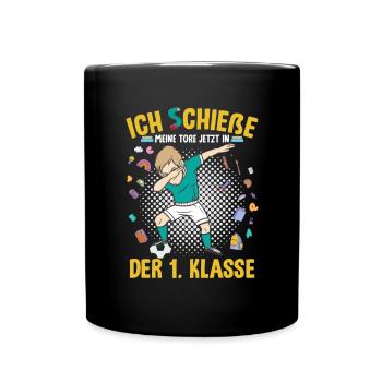 Einschulung Grundschule 1. Klasse Fußball - Tasse einfarbig - Schwarz - Vorne