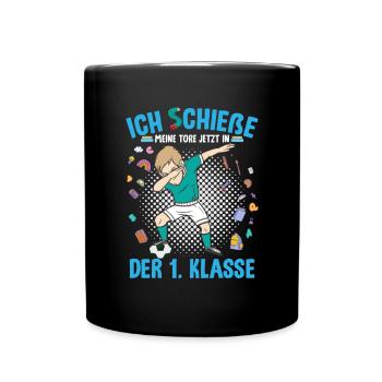 1. Klasse Grundschule Dab Fußball Schulkind - Tasse einfarbig - Schwarz - Vorne