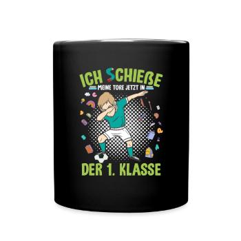 Dabbender Fußballer Schulkind Einschulung - Tasse einfarbig - Schwarz - Vorne