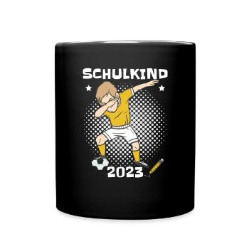 Schulkind 2023 Fußball - Tasse einfarbig - Schwarz - Vorne