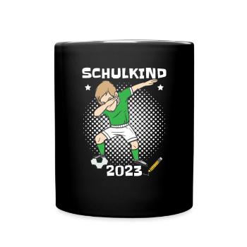 Fußball Schulkind 2023 Grundschule - Tasse einfarbig - Schwarz - Vorne