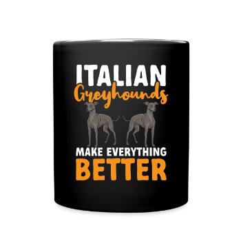 Italienischer Windspiel Windhund Hunde - Tasse einfarbig - Schwarz - Vorne