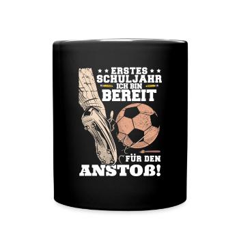 Schulkind Schultag Schultüte Fußball - Tasse einfarbig - Schwarz - Vorne