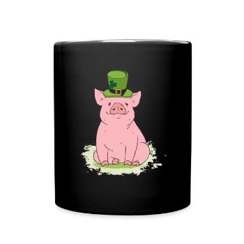 Cochon chanceux avec haut-de-forme et trèfle - Mug uni - noir - Devant