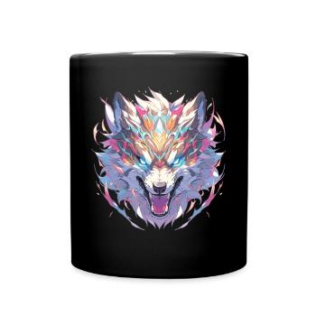 Wolf Wölfe Tier Wildtiere Wolfkopf - Tasse einfarbig - Schwarz - Vorne