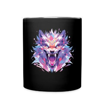 Wolf Wolfskopf Wölfe Waldbewohner Tiere - Tasse einfarbig - Schwarz - Vorne