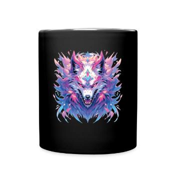 Wolf Wolfskopf Wölfe Waldbewohner Tiere - Tasse einfarbig - Schwarz - Vorne