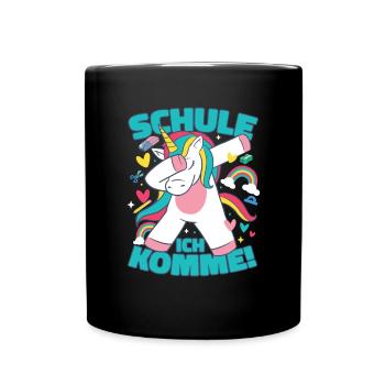 Schule Ich Komme Grundschule Einhorn - Tasse einfarbig - Schwarz - Vorne