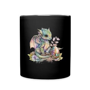 Fabuleux bébé dragon avec des fleurs - Mug uni - noir - Devant