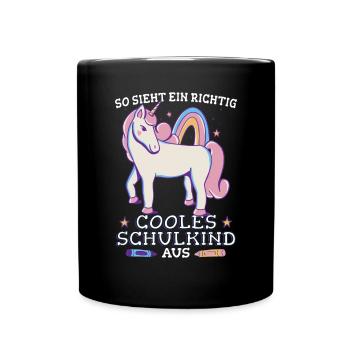 Einhorn Schulkind Regenbogen Grundschule - Tasse einfarbig - Schwarz - Vorne