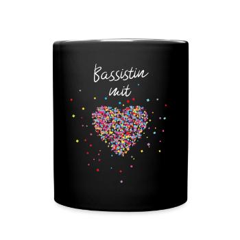 Bassistin mit Herz Bassgitarre Bass Bassspieler - Tasse einfarbig - Schwarz - Vorne