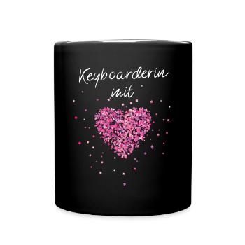 Keyboarderin mit Herz Keyboard Klavierlehrerin - Tasse einfarbig - Schwarz - Vorne