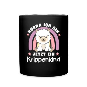 Hurra Ich Bin Jetzt Ein Krippenkind Alpaka - Tasse einfarbig - Schwarz - Vorne