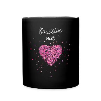 Bassistin mit Herz Bass Gitarre Musik Musikerin - Tasse einfarbig - Schwarz - Vorne
