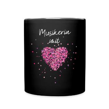 Musikerin mit Herz Musikunterricht Musiklehrerin - Tasse einfarbig - Schwarz - Vorne
