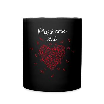 Musikerin mit Herz Musik Band Notenschlüssel - Tasse einfarbig - Schwarz - Vorne