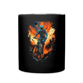 Downhill Biker Mountain Bike - Full Colour Mug - black - Front