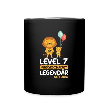 Level 7 Jahre Geburtstagsshirt Löwe Gamer - Tasse einfarbig - Schwarz - Vorne