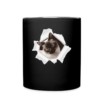 Cute cat peeking out of a hole - Full Colour Mug - black - Front
