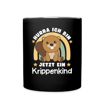 Hurra Ich Bin Jetzt Ein Krippenkind Biber - Tasse einfarbig - Schwarz - Vorne