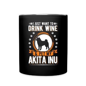 Akita Inu und Wein - Tasse einfarbig - Schwarz - Vorne