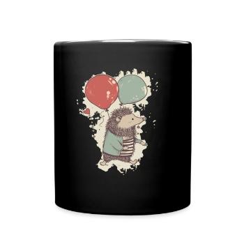 Igel mit Luftballons - Tasse einfarbig - Schwarz - Vorne