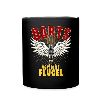 Darts verleiht Flügel, Dart Wings mit Spruch - Tasse einfarbig - Schwarz - Vorne