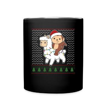Monkey Llama Christmas ugly christmas animals - Full Colour Mug - black - Front