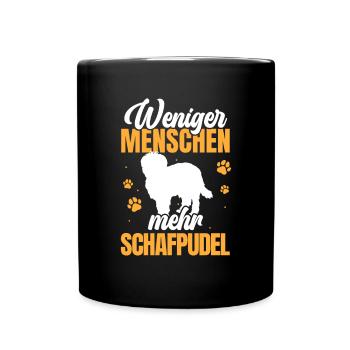 Weniger Menschen mehr Schafpudel Hütepudel - Tasse einfarbig - Schwarz - Vorne