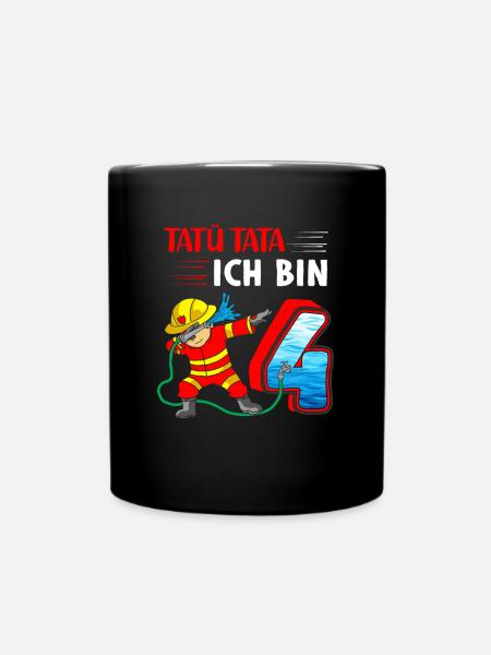 4. Geburtstag Feuerwehrmann 4 Jahre Feuerwehr - Tasse einfarbig - Schwarz