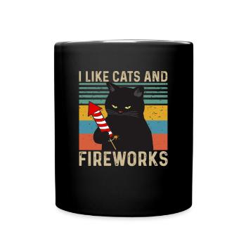 I like Cats and Fireworks - Tasse einfarbig - Schwarz - Vorne