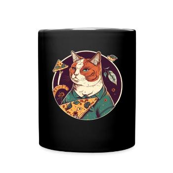 chat avec des tranches de pizza - Mug uni - noir - Devant