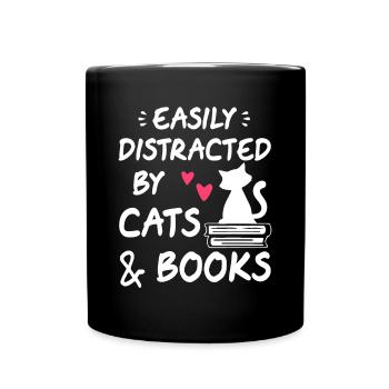 Easily Distracted by Cats and Books Cat & Book Lov - Full Colour Mug - black - Front