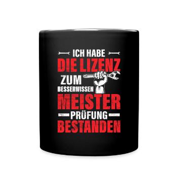 Meisterprüfung bestanden Besserwissen - Tasse einfarbig - Schwarz - Vorne