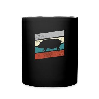 Schwein Retro - Tasse einfarbig - Schwarz - Vorne