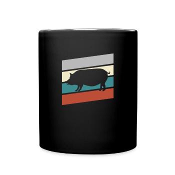 Schwein Retro - Tasse einfarbig - Schwarz - Vorne