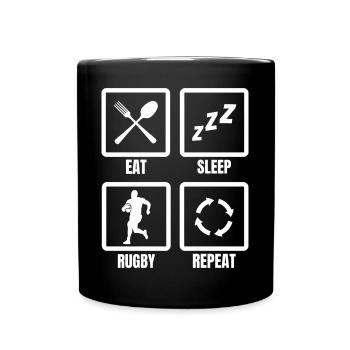 Eat Sleep Rugby Repeat - Tasse einfarbig - Schwarz - Vorne