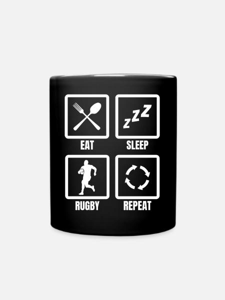 Eat Sleep Rugby Repeat - Tasse einfarbig - Schwarz