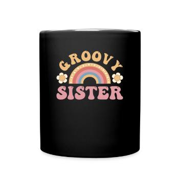 Groovy Sister - Rainbow groovy vinatge style - Full Colour Mug - black - Front