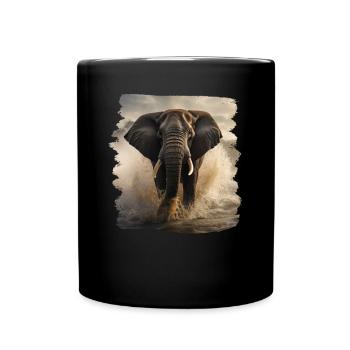 Elefanten realistic Elefant - Tasse einfarbig - Schwarz - Vorne