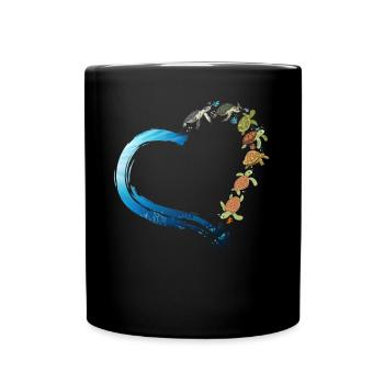 Sea Turtle Tortoise Heart - Tasse einfarbig - Schwarz - Vorne