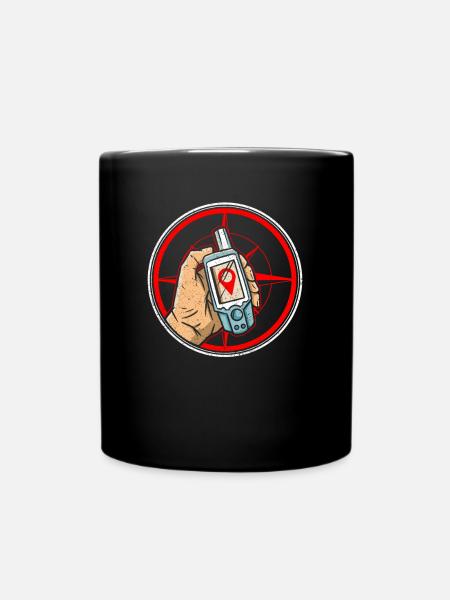 Kompass + Hand mit GPS-Empfänger - Geocaching - Tasse einfarbig - Schwarz