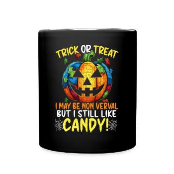 Autism Halloween Trick Or Treat Autism Awareness - Full Colour Mug - black - Front