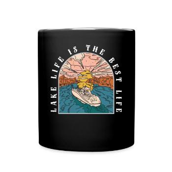 Das Leben am See ist das beste Leben Camping - Tasse einfarbig - Schwarz - Vorne