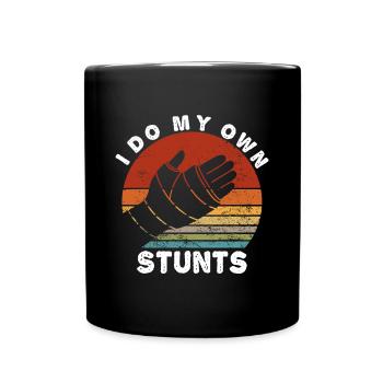 Retro Ich mache meine eigenen Stunts Gebrochener Arm Lustige Verletzung H - Tasse einfarbig - Schwarz - Vorne